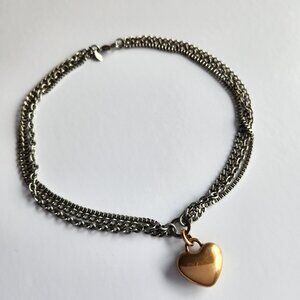 RARE Milor Stainless Steel Triple Chain Necklace with Rose Gold Heart Pendant